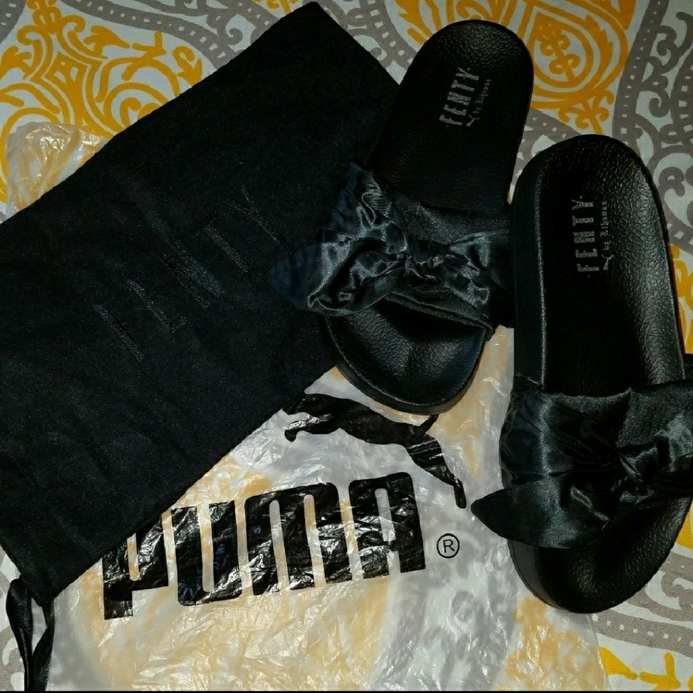 Black New Puma Fenty satin slides